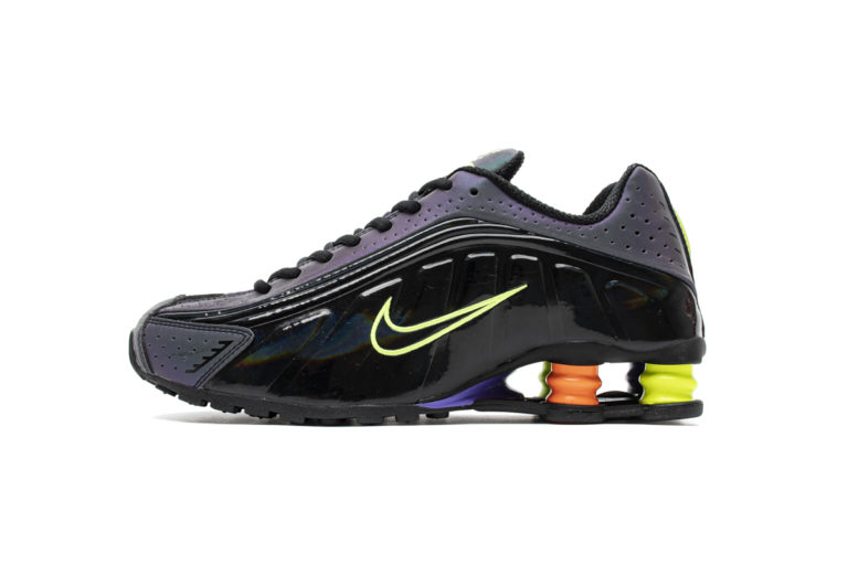 nike shox r4 gel black neon