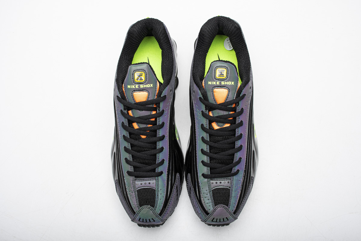 nike shox r4 gel black neon